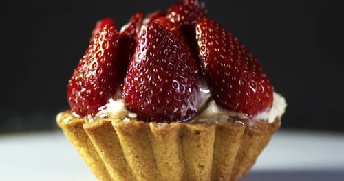 Strawberry Tart Close Up in Studio