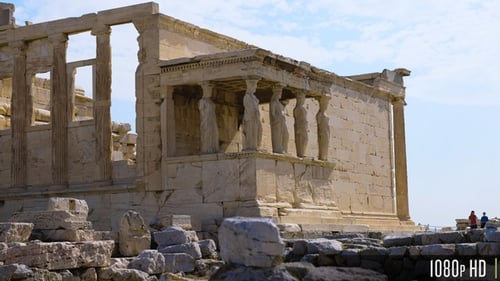 Figures féminines du porche des cariatides de l'Érechthéion sur l'Acropole, Athènes, Grèce