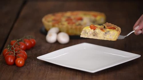 Chicken Quiche Lorraine with Mushrooms, Tomatoes and Cheese.