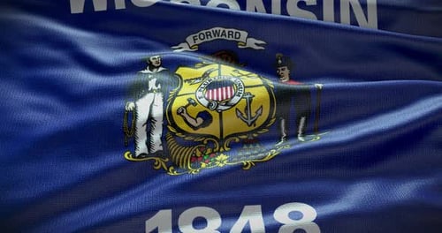 Wisconsin state flag waving background