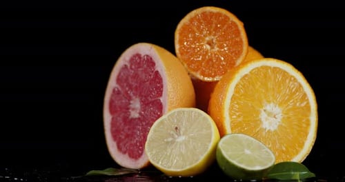 The Pieces of Different Citrus Slowly Rotate.