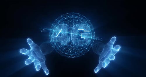main sur Réseau mondial, carte du monde, intelligence artificielle numérique, technologie Ai, cloud de données, 4G, bleu