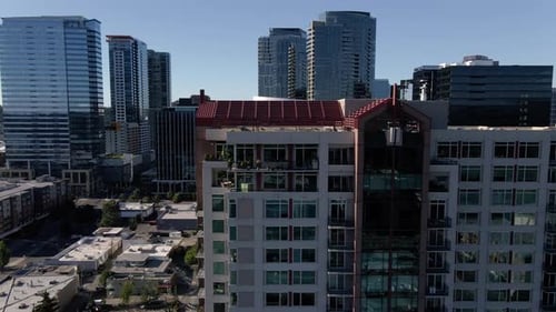 Drone Dolly Of Modern Metropolis Buildings On Sunny Day