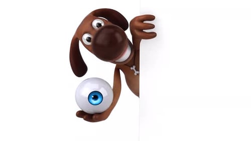 3D Animated Cartoon Dog Character Holding Eyeball Peeking