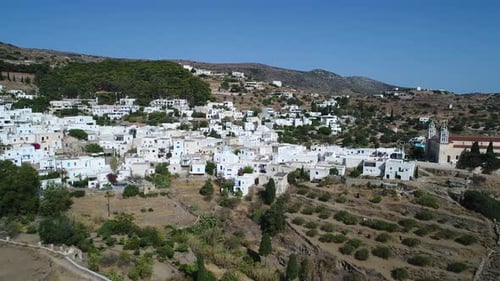 Village of Lefkes on the island of Paros in the Cyclades in Greece from the sky