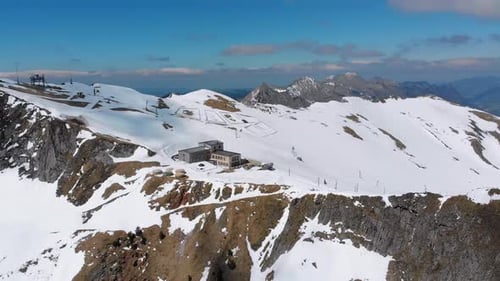 Aerial Drone View on Snowy Peaks of Swiss Alps. Switzerland. Rochers-de-Naye Mountain Peak.