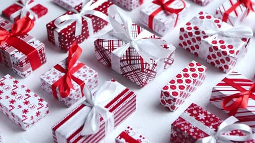 Christmas Presents Wrapped in Red and White Papers