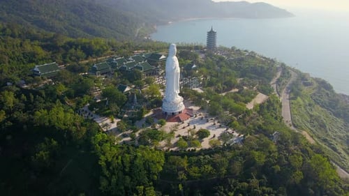 Aerial Shot of the Socalled Lady Buddha in the City of Danang