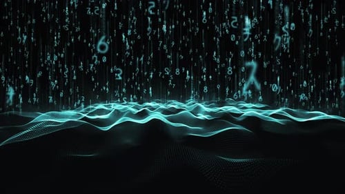 Futuristic Digital Data Stream and Abstract Wavy Landscape