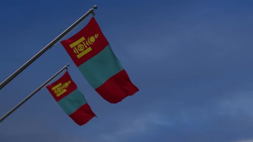 Realistic Waving Mongolian Flags Against a Blue Sky