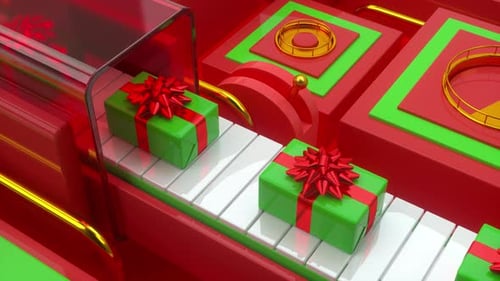 Christmas Gift Boxes Moving on Festive Conveyor Belt Animation