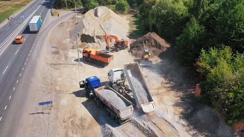 Arial view of construction site. Aerial view of highway road construction