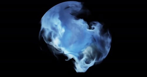 Abstrakte Rauchwolken in der Kugel. Partikel, die um die Kugel herum fließen