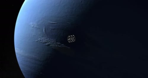 Futuristic Spaceship Orbiting Alien Planet Animation