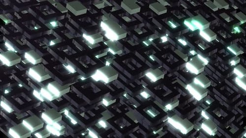 Futuristic Technology Grid with Glowing Cubes Animation