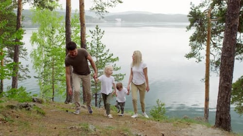 Family Enjoying Walk in Scenic Location