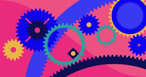Animated Flat Design Colorful Gears Interlocking System Loop