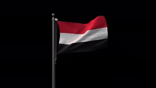 Yemen National Flag Waving on a Pole with Alpha Channel