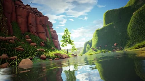 Animated Fly Through Nature River Valley Loop