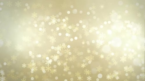 Sparkling Gold Snowflakes and Bokeh Lights Falling Background