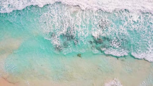 Aerial View Top View Drone Move Beautiful Topical Beach with White Sand