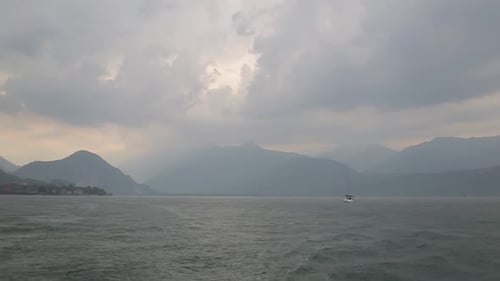 View On Sea From Moving Boat. Storm.