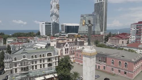 Aerial view of Europe square in Batumi downtown. Georgia 2020 summer