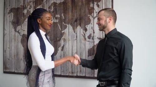 Business Professionals Handshake Agreement in Modern Office