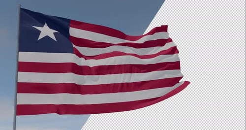Waving Liberia National Flag Animation with Realistic Fabric