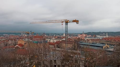 The City View of Vilnius Lithuania From High Point on Winter Day Timelapse. Old Town.