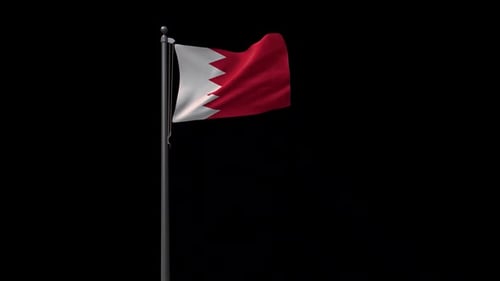 Waving Bahrain National Flag on Pole Animation