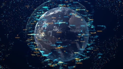 Digital Earth Global Network with Connected Data Points