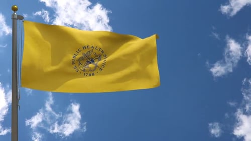 U.S. Public Health Service Flag Waving Against Blue Sky