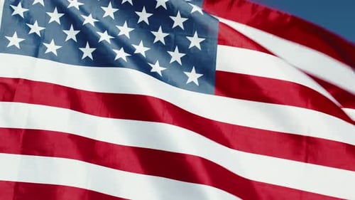 American Flag Waving in a Strong Breeze
