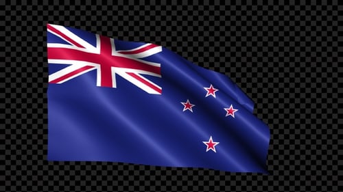 Realistic Waving New Zealand Flag on Transparent Background