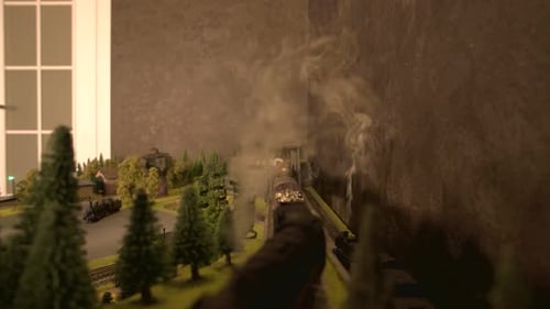 Miniature Train Set With Locomotive and Railroad