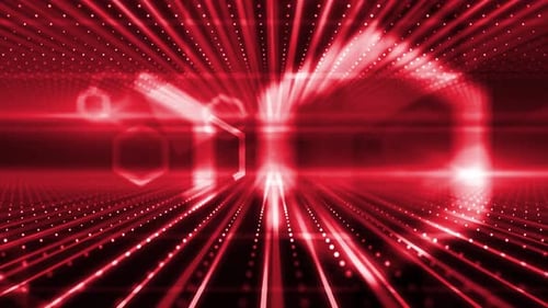 Futuristic Red Grid Hexagons Data Tunnel Background