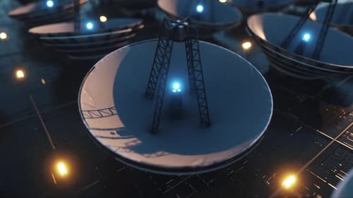 Futuristic Satellite Dishes Network Communication Loop