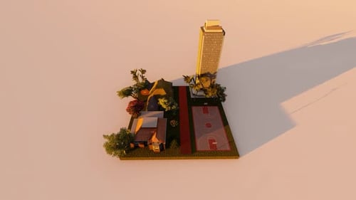 3D Miniature Urban Landscape with Dynamic Day to Night Shadow Cycle