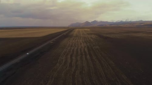 Aerial view of road in terrain