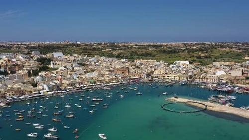 Aerial view of the city Marsaxlokk in Malta