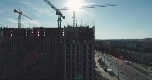 Construction of a High-rise Building, Aerial View of Modern Residential Complex Under Construction