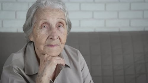 Senior Woman Portrait with Gray Hair Indoors