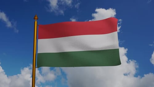 3D Hungarian Flag Waving in Blue Sky