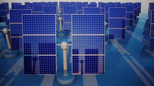 Animated Solar Panel Field Generating Clean Energy