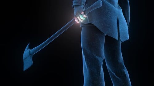 Futuristic Holographic Data Figure with Axe Animation