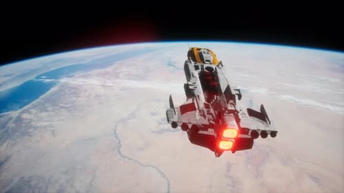 Gran nave espacial en la órbita terrestre