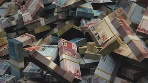 Falling Brazilian Reals Money Stacks Animated Loop