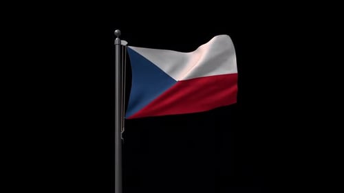 Realistic Waving Czech Republic National Flag on Pole