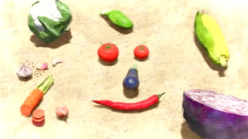 Animated Vegetables Forming a Smiling Face